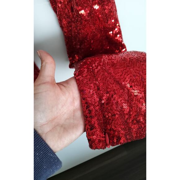 NWT Red sequins sparkly pants Christmas party zip size Med Glam Twee lined - Picture 5 of 9